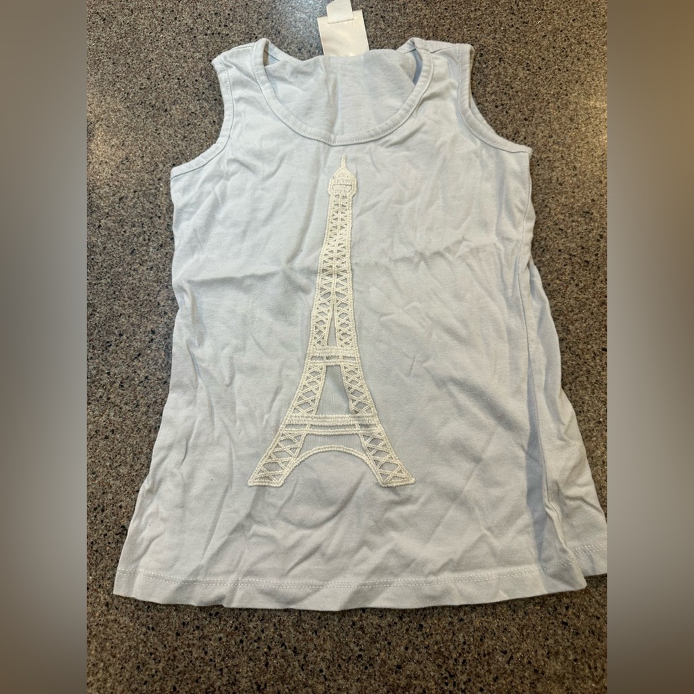 Belle Du Jour White Tank Top with Eiffel Tower Design
